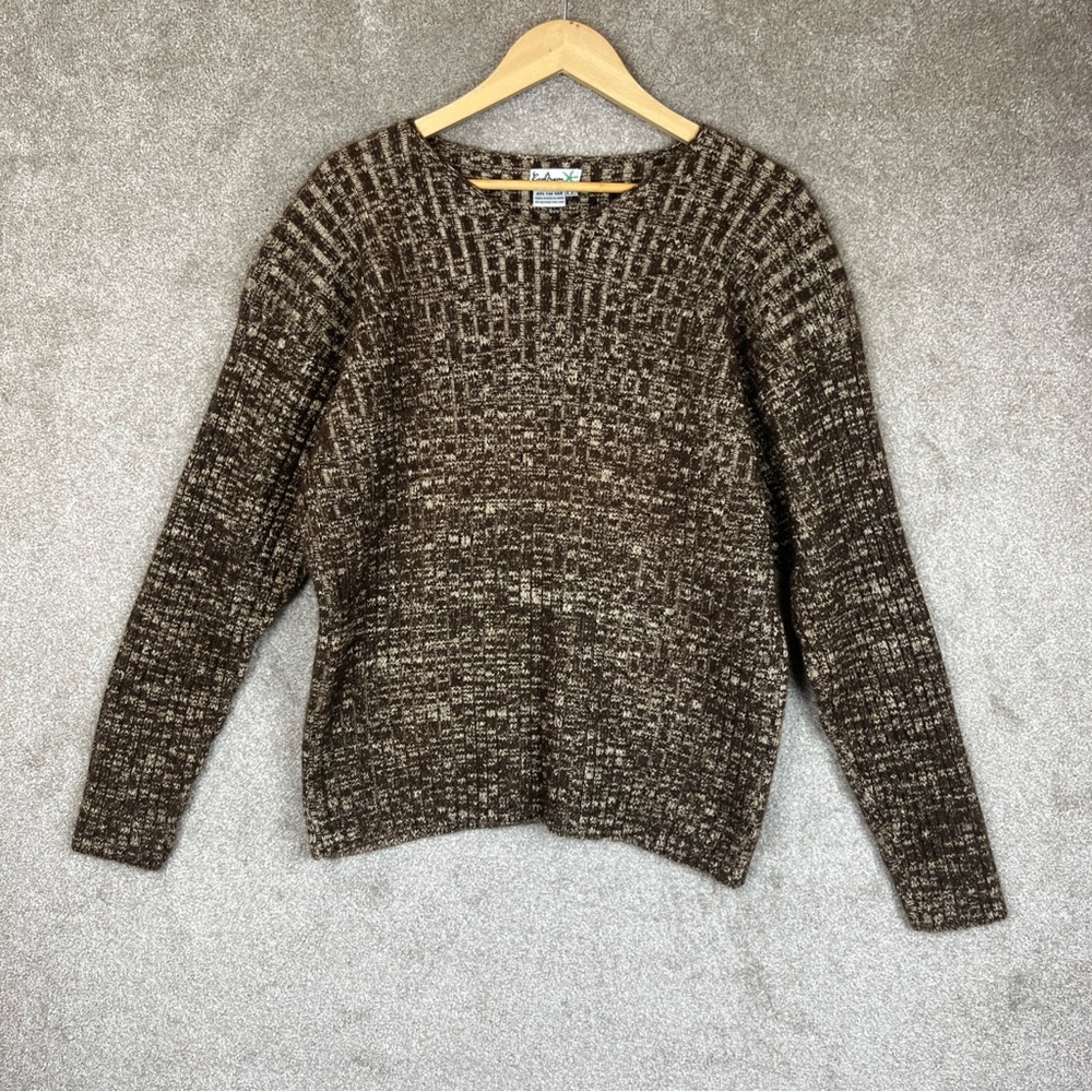 Eco Dragon Sweater Womens LL Brown Hemp Yak Hair Ribbed Pullover Knit- 4353